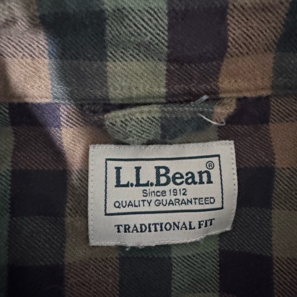 L.L. Bean Men's Green and Brown Plaid Shirt - Picture 7 of 8